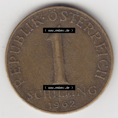 Münzen Österreich Umlaufmünze 1959-2001, 1 Schilling 1962, Bild mit Vorderseite der Münze aus Österreich als Bildmaterial, für dich selbst Sammlung