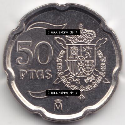 Münzen Spanien Umlaufmünze 1998-2000, 50 Ptas, Peseten 1999. Vorderseite der alten Peseten Umlaufmünze aus Spanien vor Einführung der Euromünzen in Spanien zum... Sammlung