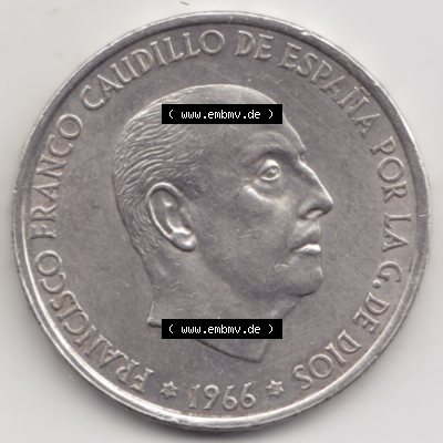 Münzen Spanien Umlaufmünze 1966-1966, 100 Peseten Silber. Rückseite der spanischen Umlaufmünze aus Spanien vor der Euro-Einführung in Spanien zum katalogisieren im... Sammlung