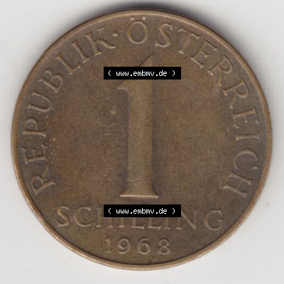 Münzen Österreich Umlaufmünze 1959-2001, 1 Schilling 1968, Bild mit Vorderseite der Münze aus Österreich als Bildmaterial, für dich selbst Sammlung