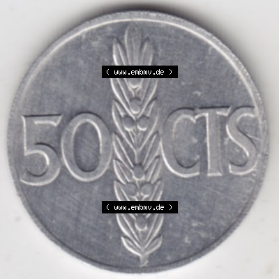Münzen Spanien Umlaufmünze 1966-1966, 50 Centomis. Vorderseite der alten Peseten Umlaufmünze aus Spanien vor Einführung der Euromünzen in Spanien zum katalogisieren... Sammlung