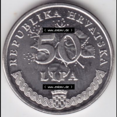 Münzen Kroatien Umlaufmünze 2003 50 Lipa, Bild mit Rückseite der Münze als Bildmaterial Sammlung