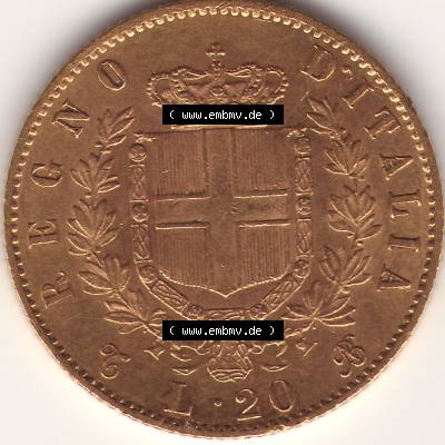 Münzen Italien Goldmünze 1861-1870, 20 Lire Vittorio Emanuele I. Goldmünze 1863. Vorderseite der alten italienischen Münze aus Italien in der italienischen Lira-Währung... Sammlung