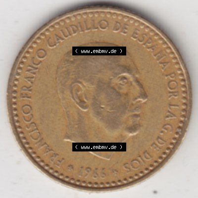 Münzen Spanien Umlaufmünze 1966-1966, 1 Peseta, Pesete. Rückseite der spanischen Umlaufmünze aus Spanien vor der Euro-Einführung in Spanien zum katalogisieren... Sammlung