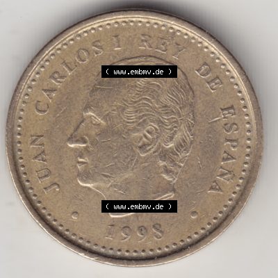 Münzen Spanien Umlaufmünze 1998-2000, 100 Pesetas - Peseten 1998. Rückseite der spanischen Umlaufmünze aus Spanien vor der Euro-Einführung in Spanien zum katalogisieren... Sammlung