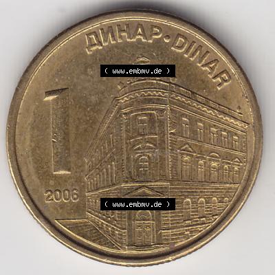 Münzen Serbien Umlaufmünze 2005-2009, 1 Dinar 2006. Münzen aus Serbien als Bildmaterial für Sammler und Münzen-Webseiten hier im online Katalog und Datenbank für... Sammlung
