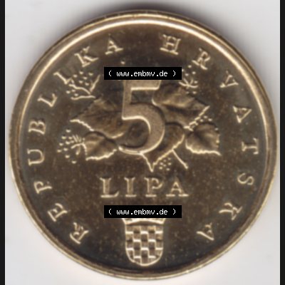 Münzen Kroatien Umlaufmünze 2000 5 Lipa, Bild mit Rückseite der Münze als Bildmaterial Sammlung