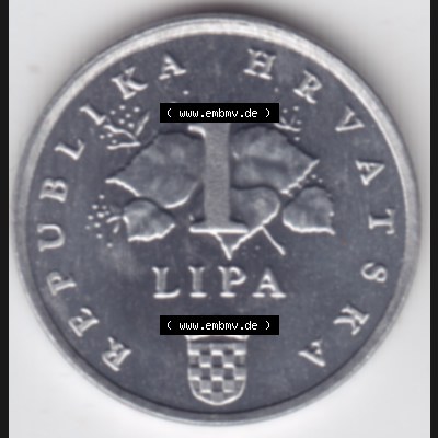 Münzen Kroatien Umlaufmünze 2002 1 Lipa, Bild mit Rückseite der Münze als Bildmaterial Sammlung