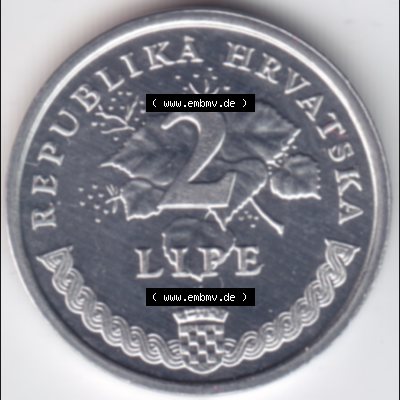 Münzen Kroatien Umlaufmünze 2002 2 Lipe, Bild mit Rückseite der Münze als Bildmaterial Sammlung