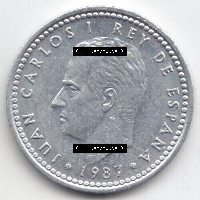 Münzen Spanien Umlaufmünze 1982-1989, 1 Peseta, 1 Pesete 1987. Rückseite der spanischen Umlaufmünze aus Spanien vor der Euro-Einführung in Spanien zum katalogisieren... Sammlung