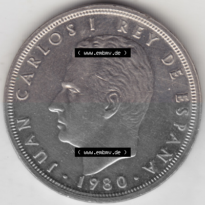 Münzen Spanien Umlaufmünze 1980-1992, 50 Pesetas - Peseten 1979. Rückseite der spanischen Umlaufmünze aus Spanien vor der... Sammlung