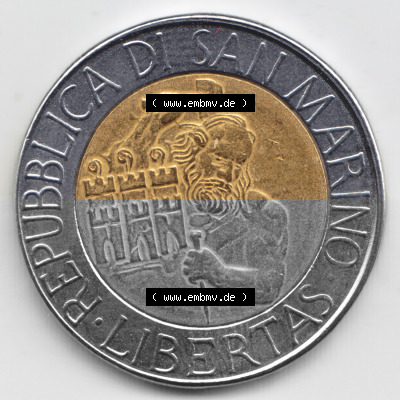 Münzen San Marino Gedenkmünze 1994-1994, 500 Lire Steinmetz mit Hammer und Meißel Rauchtürme. 500 Lire Gedenkmünzen von San... Sammlung