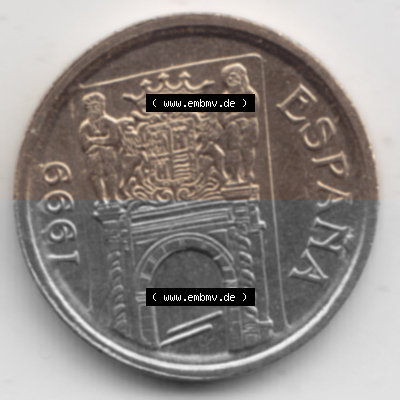 Münzen Spanien Umlaufmünze 1999-1999, 5 Peseten 1999. Rückseite der spanischen Umlaufmünze aus Spanien vor der Euro-Einführung... Sammlung