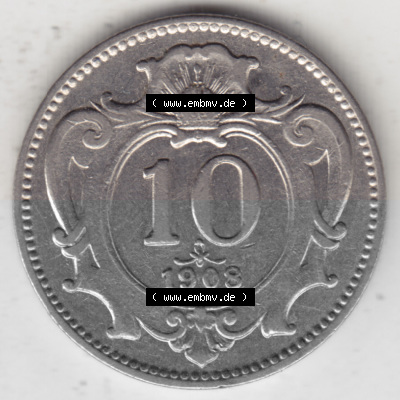 Münzen Österreich Umlaufmünze 1892-1911, 10 Heller 1908, Bild mit Vorderseite der Münze aus Österreich als Bildmaterial,... Sammlung