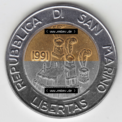 Münzen San Marino Gedenkmünze 1991-1991, 500 Lire Münze. 500 Lire Gedenkmünzen von San Marino Eurovorläufer als Bildmaterial... Sammlung