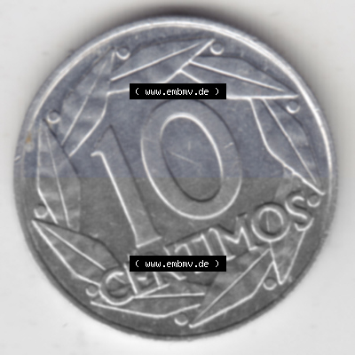 Münzen Spanien Umlaufmünze 1959-1959, 10 Centimos 1959. Vorderseite der Peseten Umlaufmünze aus Spanien vor Einführung der... Sammlung