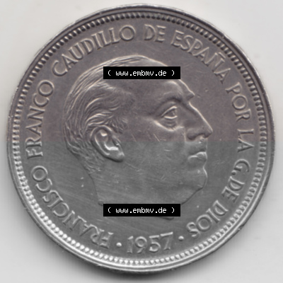 Münzen Spanien Umlaufmünze 1957-1957, 50 Peseten 1960. Rückseite der spanischen Umlaufmünze aus Spanien vor der Euro-Einführung... Sammlung