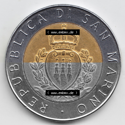 Münzen San Marino Gedenkmünze 1987-1987, 500 Lire 15. Jahrestag - Wiederaufnahme der Münzenprägung. Wappen der 500 Lire Gedenkmünzen... Sammlung