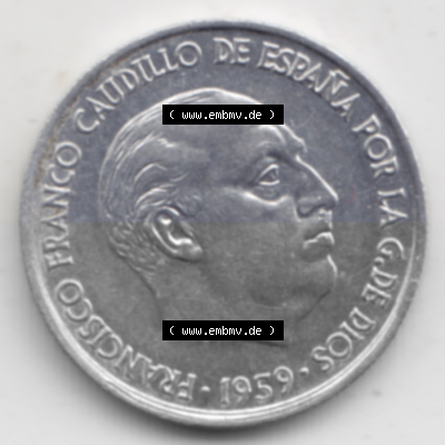 Münzen Spanien Umlaufmünze 1959-1959, 10 Centimos 1959. Rückseite der spanischen Umlaufmünze aus Spanien vor der Euro-Einführung... Sammlung