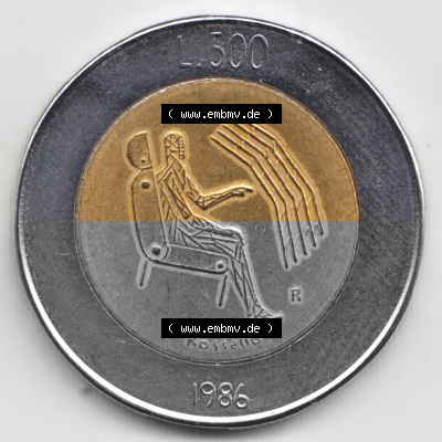 Münzen San Marino Gedenkmünze 1986-1986, 500 Lire Revolution der Technologie. Wappen der 500 Lire Gedenkmünzen von San Marino... Sammlung