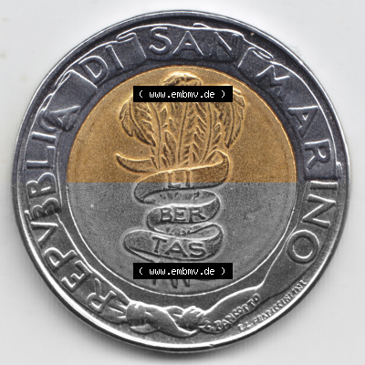 Münzen San Marino Gedenkmünze 1995-1995, 500 Lire F.A.O.. Wappen der 500 Lire Gedenkmünzen von San Marino Eurovorläufer als... Sammlung