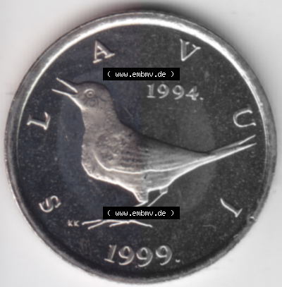 Münzen Kroatien Umlaufmünze 1999, 1 Kuna, Bild mit Vorderseite der Münze als Bildmaterial Sammlung