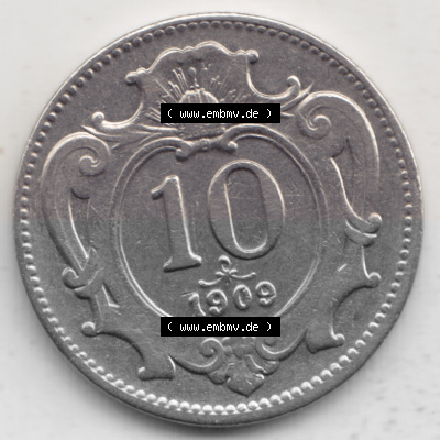 Münzen Österreich Umlaufmünze 1892-1911, 10 Heller 1909, Bild mit Vorderseite der Münze aus Österreich als Bildmaterial,... Sammlung