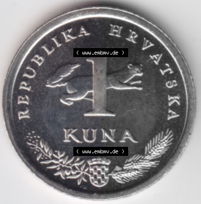Münzen Kroatien Umlaufmünze 1999, 1 Kuna, Bild mit Rückseite der Münze als Bildmaterial Sammlung