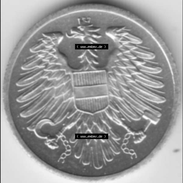 Grau bzw. s/w Münzen Österreich Umlaufmünze aus Münzsatz 1976, 2 Groschen, Bild mit Rückseite der österreichischen Münze als Bildmaterial, des Bildes zur deiner Nutzung Sammlung Graustufen