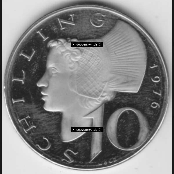 Grau bzw. s/w Münzen Österreich Umlaufmünze aus Münzsatz 1976, 10 Schilling, Bild mit Vorderseite der Münze aus Österreich als Bildmaterial, für dich selbst Sammlung Graustufen