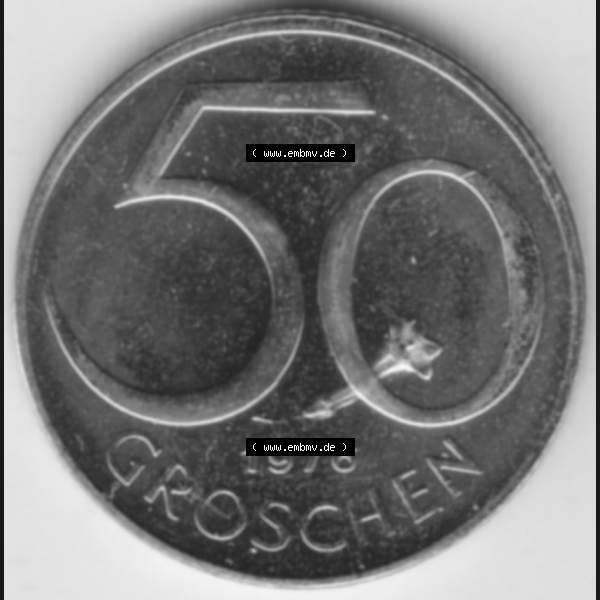 Grau bzw. s/w Münzen Österreich Umlaufmünze aus Münzsatz 1976, 50 Groschen, Bild mit Vorderseite der Münze aus Österreich als Bildmaterial, für dich selbst Sammlung Graustufen