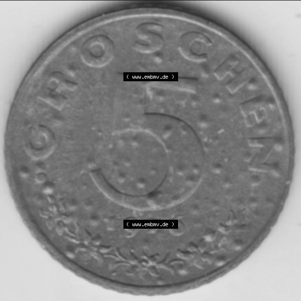 Grau bzw. s/w Münzen Österreich Umlaufmünze aus Münzsatz 1976, 5 Groschen, Bild mit Vorderseite der Münze aus Österreich als Bildmaterial, für dich selbst Sammlung Graustufen