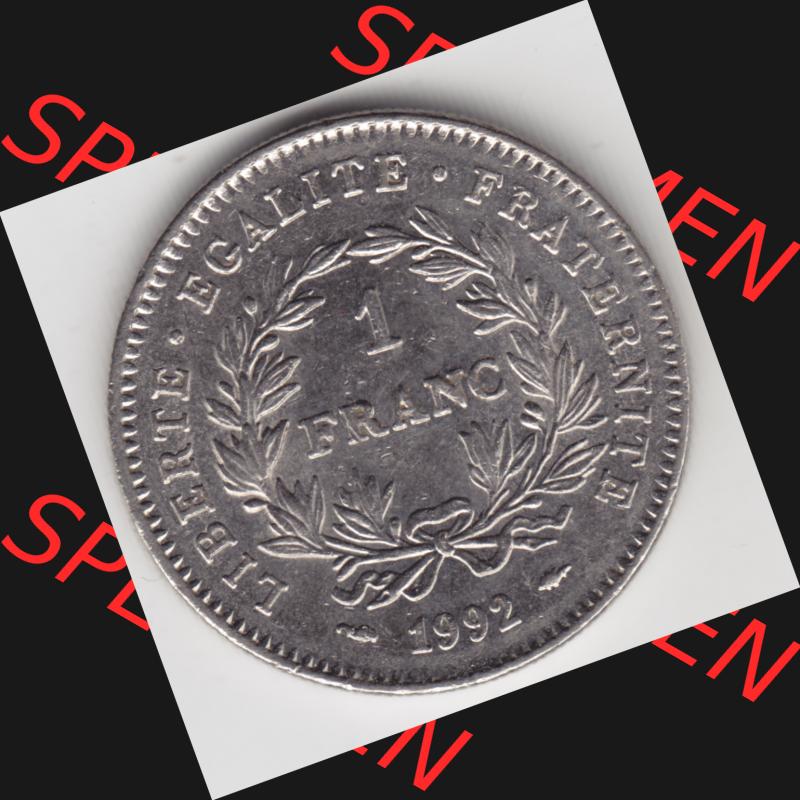 Münze Frankreich 1992-1992, 1 Francs Liberty Freiheitsgöttin. Vorderseite der alten französischen Umlaufmünze aus Frankreich in der Francs-Währung zum katalogisieren... Sammlung