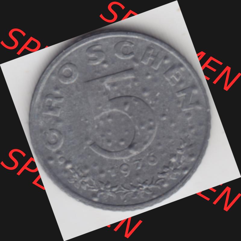 Münzen Österreich Umlaufmünze aus Münzsatz 1976, 5 Groschen, Bild mit Vorderseite der Münze aus Österreich als Bildmaterial, für dich selbst Sammlung