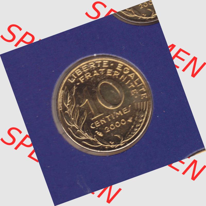 Münze Frankreich 2000, 10 Centimes. Vorderseite der alten französischen Umlaufmünze 10 Cmes - Centimes - Cent aus Frankreich in der Francs-Währung zum katalogisieren und... Sammlung