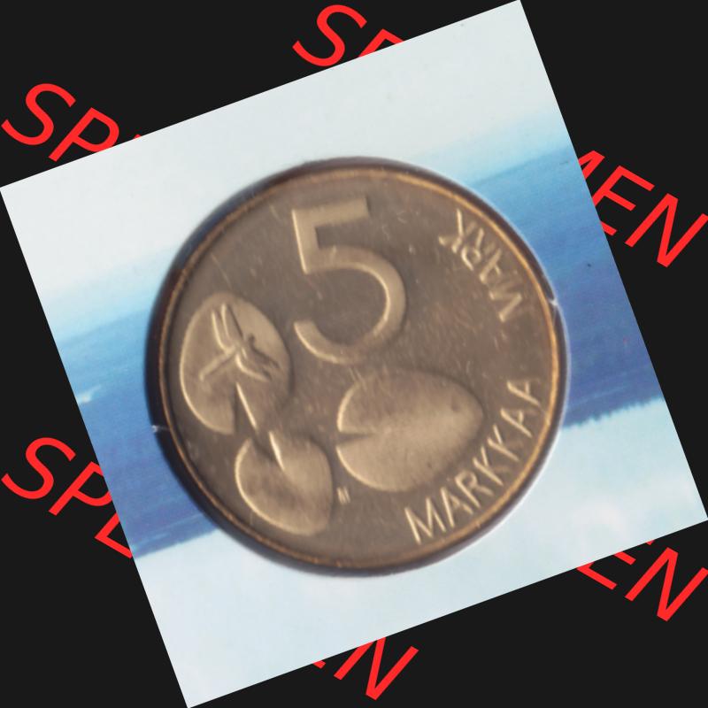 Münze Finnland 2001, 5 Markkaa, Mark. Vorderseite der alten finnischen Umlaufmünze aus Finnland SUOMI zum katalogisieren und verwalten im Münzen-Katalog Finnland mit Münzen-Verwaltung,... Sammlung