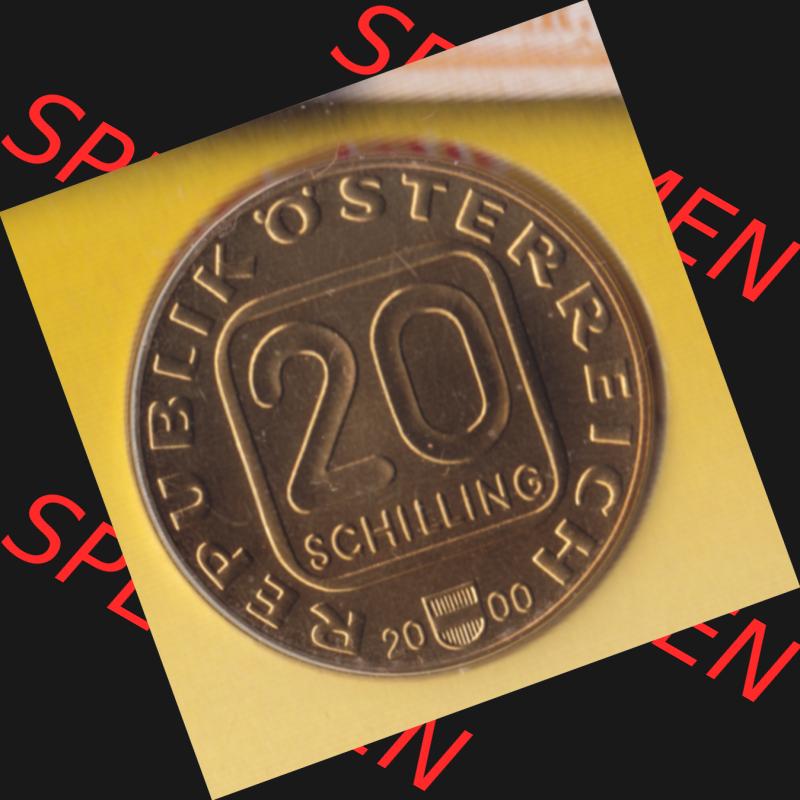 Münzen Österreich Gedenkmünze aus Münzsatz 2000, 20 Schilling 150 Jahre Briefmarken, Bild mit Vorderseite der Münze aus Österreich als Bildmaterial, für... Sammlung