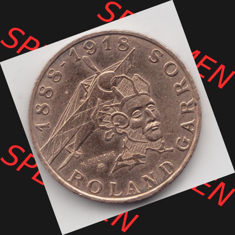 Münze Frankreich 1988-1988, 10 Francs Roland Garros. Vorderseite der alten französischen Umlaufmünze aus Frankreich in der Francs-Währung zum katalogisieren und verwalten... Sammlung