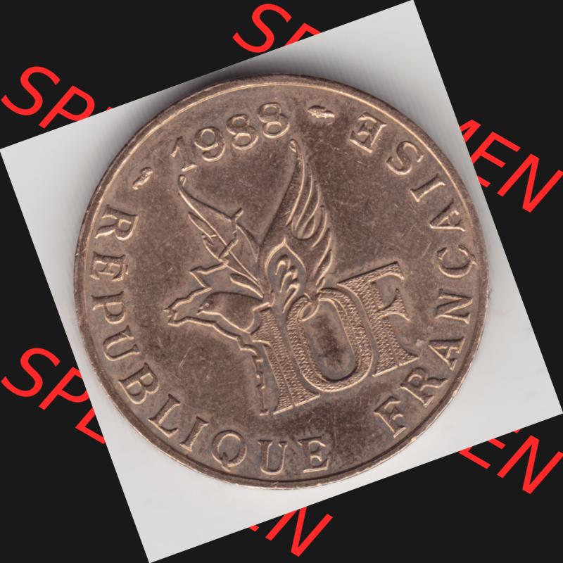 Münze Frankreich 1988-1988, 10 Francs Roland Garros, Bild mit Rückseite der Münze zum Download Sammlung