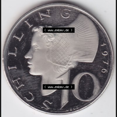 Münzen Österreich Umlaufmünze aus Münzsatz 1976, 10 Schilling, Bild mit Vorderseite der Münze aus Österreich als Bildmaterial, für dich selbst Sammlung
