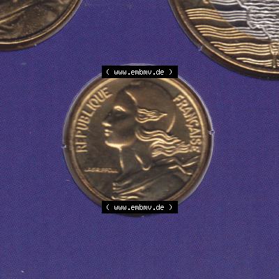 Münze Frankreich 2000, 5 Centimes. Rückseite der alten französischen Umlaufmünze aus Frankreich in der Francs-Währung zum katalogisieren und verwalten im Münzen-Katalog... Sammlung
