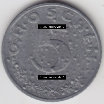 Münzen Österreich Umlaufmünze aus Münzsatz 1976, 5 Groschen, Bild mit Vorderseite der Münze aus Österreich als Bildmaterial, für dich selbst Sammlung