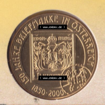 Münzen Österreich Gedenkmünze aus Münzsatz 2000, 20 Schilling 150 Jahre Briefmarken, Bild mit Rückseite der österreichischen Münze als Bildmaterial,... Sammlung