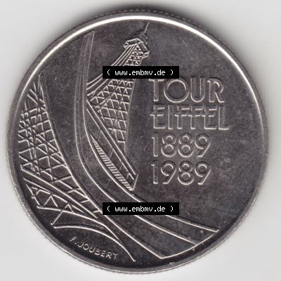 Münze Frankreich 1989-1989, 5 Francs Franken Eiffelturm. Rückseite der alten französischen Umlaufmünze aus Frankreich in der Francs-Währung zum katalogisieren und... Sammlung