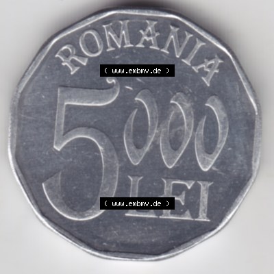 Münzen Rumänien Umlaufmünze aus Münzsatz 2001-2006, 5000 Lei, Bild mit Vorderseite der Münze als Bildmaterial Sammlung