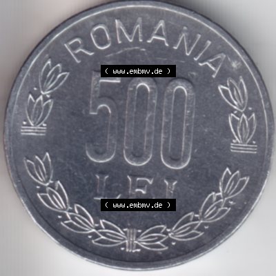 Münzen Rumänien Umlaufmünze aus Münzsatz 1998-2006, 500 Lei, Bild mit Vorderseite der Münze als Bildmaterial Sammlung