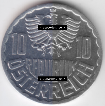 Münzen Österreich Umlaufmünze aus Münzsatz 1976, 10 Groschen, Bild mit Rückseite der österreichischen Münze als Bildmaterial,... Sammlung