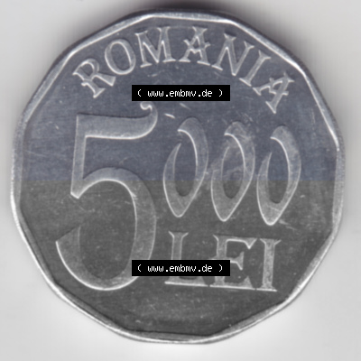 Münzen Rumänien Umlaufmünze aus Münzsatz 2001-2006, 5000 Lei, Bild mit Vorderseite der Münze als Bildmaterial Sammlung
