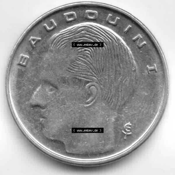 Grau bzw. s/w Münzen Belgien Umlaufmünze 1991. Vorderseite der alten belgischen Francs Umlaufmünze aus Belgien vor Einführung der Euromünzen in Belgien zum katalogisieren und verwalten... Sammlung Graustufen