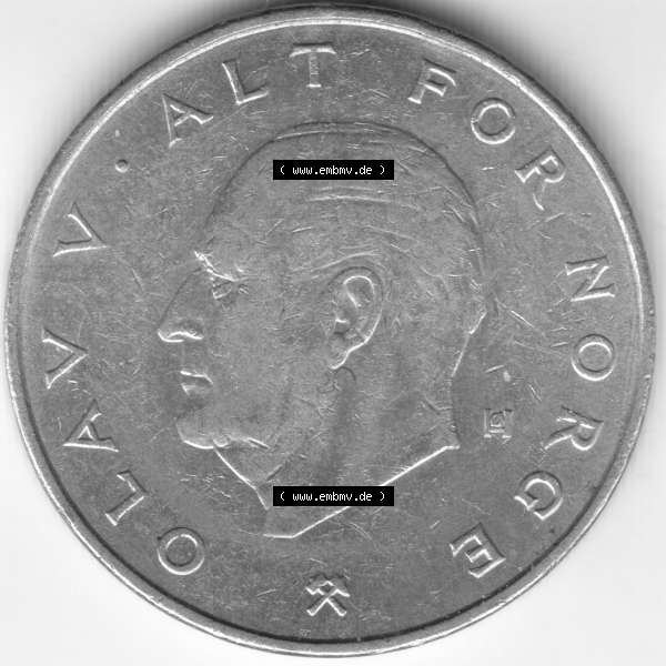 Grau bzw. s/w Münzen Norwegen Umlaufmünze 1974-1991, 1 Krone, Kronen 1981, Bild mit Rückseite der norwegischen Münze als Bildmaterial, des Bildes zur deiner Nutzung Sammlung Graustufen